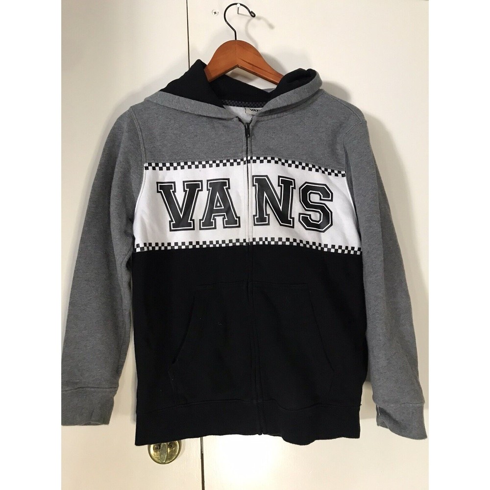 Vans Hooded Sweatshirt Men's Medium Black Full Zip Hoodie Long Sleeve Logo Patch